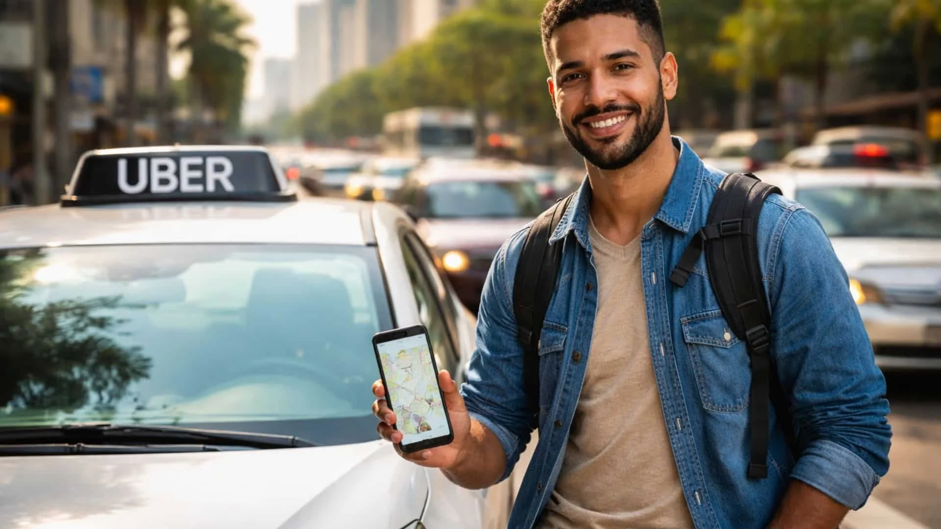 Um motorista de aplicativo, de perfil, olhando para o horizonte com um celular na mão, enquanto um gráfico financeiro em ascensão e moedas digitais flutuam ao fundo, simbolizando o impacto da nova regulamentação na sua renda.